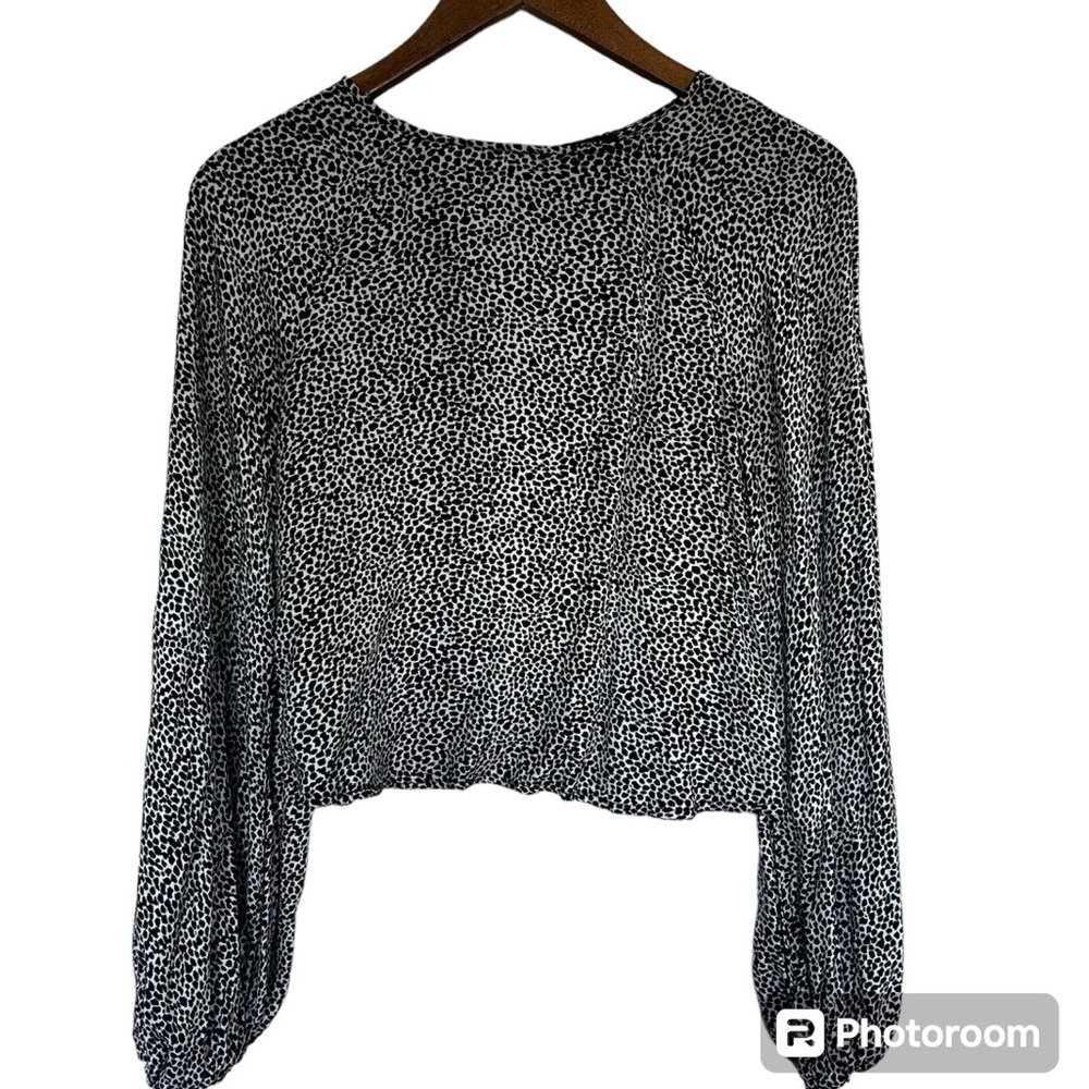 AFRM Black and White Animal Print Rayon Crop Top Open Slit Back